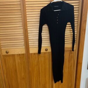 Black Long Sleeve Ribbed Dress